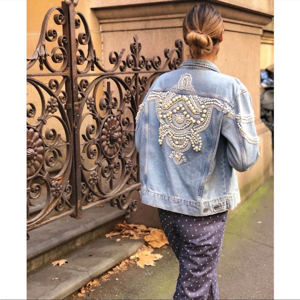 Sandro Eriko Simulated Pearl-Detail Denim Jacket - New with Tags!-Oversize Fit